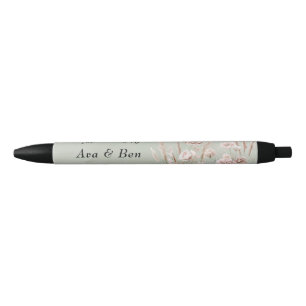 Stylo Noir Mariage Fleur sauvage Sage Green et Rose