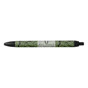 Stylo Noir Mariage PORTE-BAIN Tropique Feuille verte Monogram