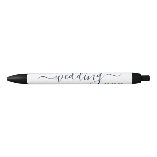 Stylo Noir Marine Bleu & Blanc Simple Script Mariage Faveur (Devant)