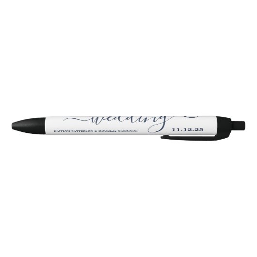 Stylo Noir Marine Bleu & Blanc Simple Script Mariage Faveur (Bas)