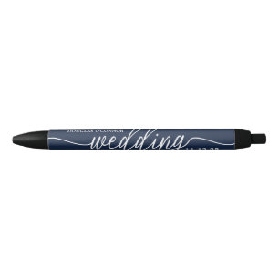 Stylo Noir Marine Bleu & Blanc Simple Script Mariage Faveur