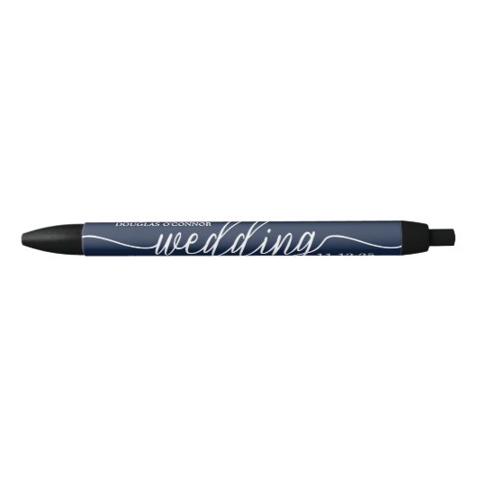 Stylo Noir Marine Bleu & Blanc Simple Script Mariage Faveur (Devant)