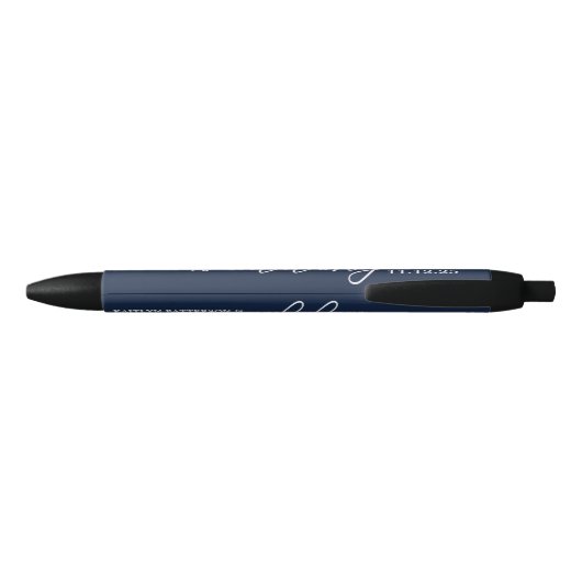 Stylo Noir Marine Bleu & Blanc Simple Script Mariage Faveur (Dos)