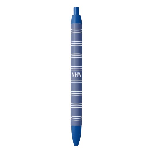 Stylo Noir Marine Blue Stripes monogrammes personnalisés (devant Vertical)
