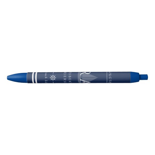 Stylo Noir Marine Monogramme Nautique (Devant)