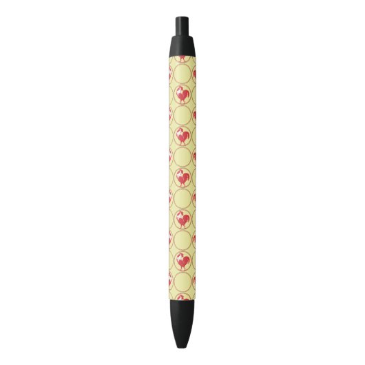 Stylo Noir Médaillon de coq rouge Motif sur Jaune (devant Vertical)
