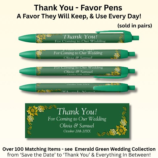Stylo Noir Merci, Vert Émeraude & Mariage Or