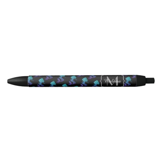 Stylo Noir Mermaid aqua blue ombre Sparkles pattern Monogram (Devant)