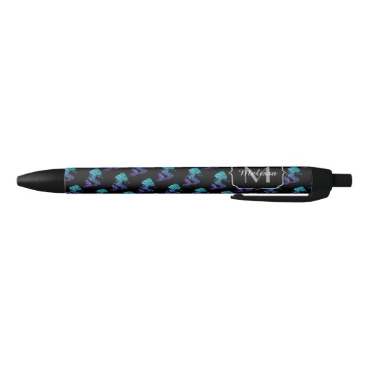 Stylo Noir Mermaid aqua blue ombre Sparkles pattern Monogram (Bas)