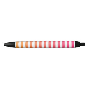 Stylo Noir Mignonne Coloré Preppy rose Orange Blanc rayé