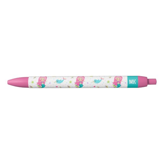 Stylo Noir Mignonne Mermaid Beach Girl Monogram Enfants (Devant)