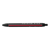 Stylo Noir Mince ligne rouge pompier Monogrammé (Devant)