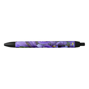 Stylo Noir Miniature Bleu Irises Printemps Floral