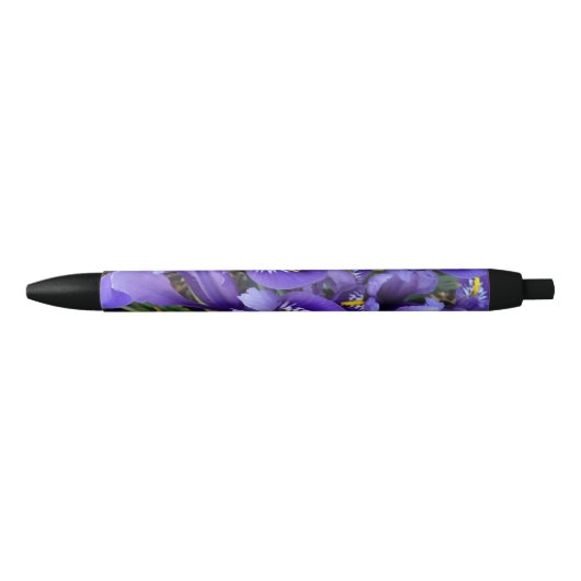 Stylo Noir Miniature Bleu Irises Printemps Floral (Devant)