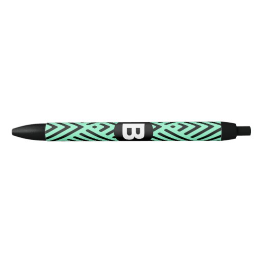 Stylo Noir Mint Green Trendy Chevron Pattern Monogram (Devant)