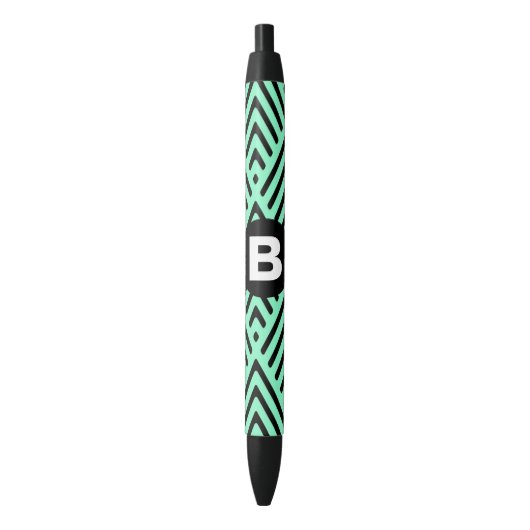 Stylo Noir Mint Green Trendy Chevron Pattern Monogram (devant Vertical)