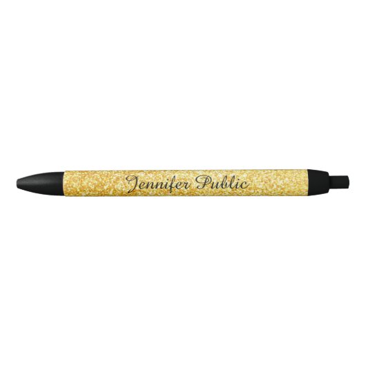 Stylo Noir Modèle de nom de script manuscrit paillettes dorée (Devant)