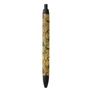 Stylo Noir Modèle Floral Or Fleur orientale