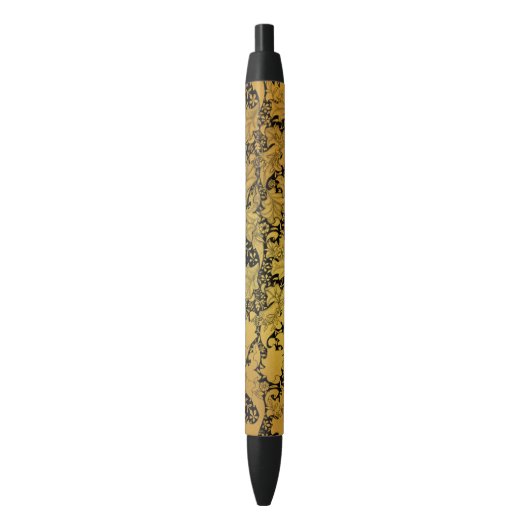 Stylo Noir Modèle Floral Or Fleur orientale (devant Vertical)