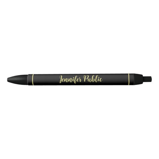 Stylo Noir Modèle Personnalisé Nom manuscrit Noir Et Or (Devant)