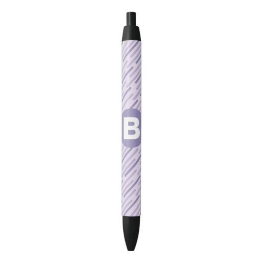 Stylo Noir Modern Lilac Purple Diagonal Stripes Monogram (devant Vertical)