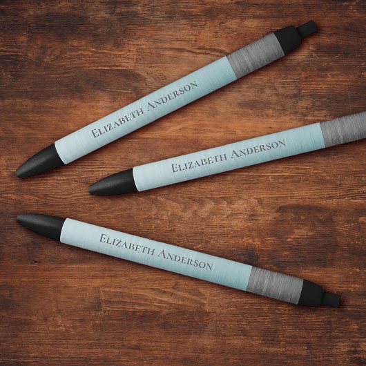 Stylo Noir Modern Minimalist Monogram Name Teal Blue Metallic