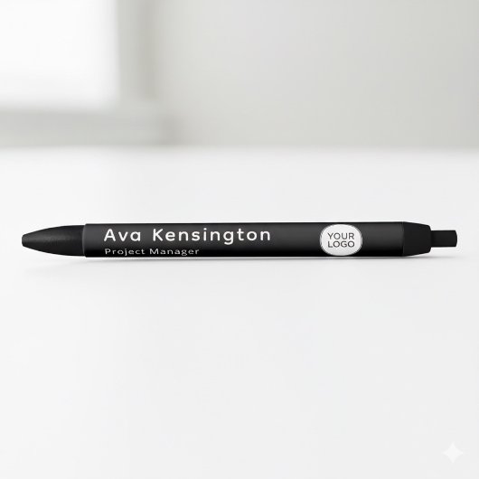 Stylo Noir Modern Minimalist Personalized Name & Logo Black