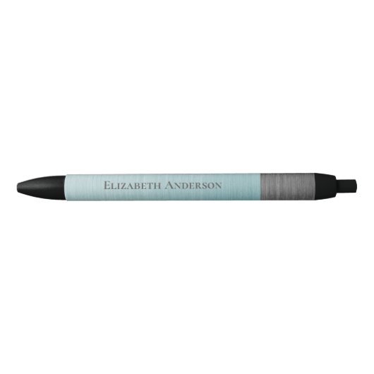Stylo Noir Modern Monogram Name Teal Blue Brushed Metal (Devant)