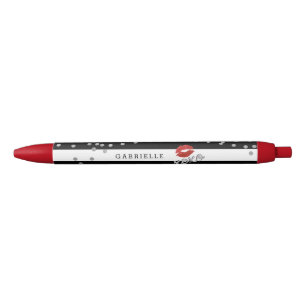 Stylo Noir Moderne, argenté, rayures et baisers