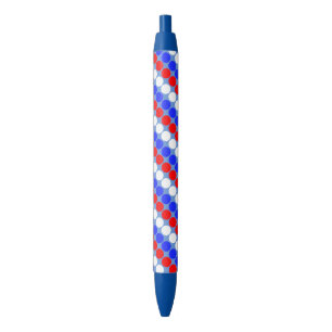 Stylo Noir Moderne bleu rouge blanc points sur rayures bleu c
