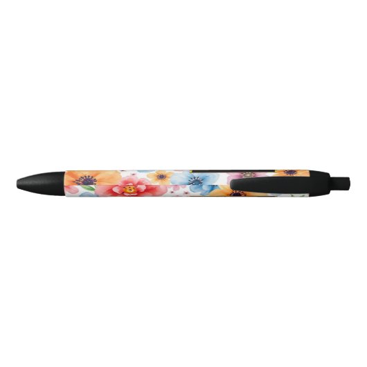 Stylo Noir Moderne fleurs d'aquarelle noir or professionnel (Dos)