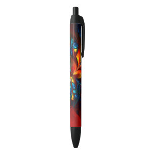 Stylo Noir Moderne Floral Abstrait Art Orange Bleu Motif #14