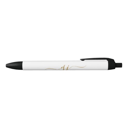 Stylo Noir Moderne Monogramme Initiale Or Noir Nom Script (Haut)