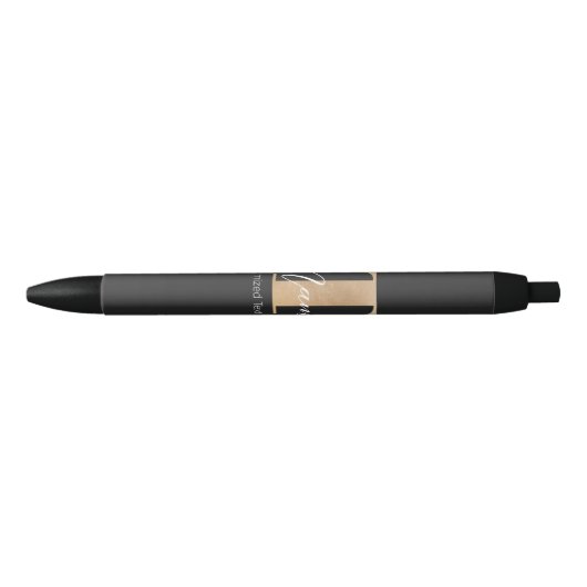 Stylo Noir Moderne Monogramme Initiale T & Nom Personnalisé (Devant)