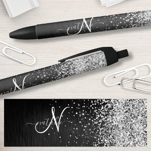 Stylo Noir Monogramme à étincelle noire à Parties scintillant