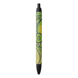 Stylo Noir Monogramme à motif cachemire vert orné