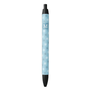 Stylo Noir Monogramme ange bleu cercles motif