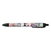 Stylo Noir Monogramme aquarelle florale iris fleurs violettes (Bas)