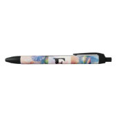 Stylo Noir Monogramme aquarelle florale iris fleurs violettes (Haut)