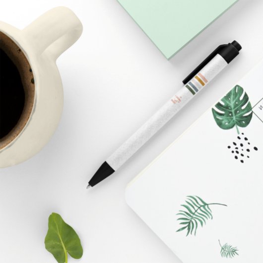 Stylo Noir Monogramme Bandes Rétro Chic 