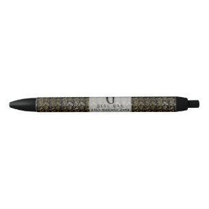 Stylo Noir Monogramme Best Man Groomsmen Black Gold Damas