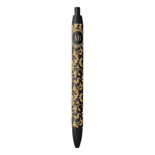 Stylo Noir Monogramme Black Gold Classy Élégant Motif (devant Vertical)