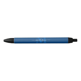 Stylo Noir Monogramme blanc bleu de la marine moderne Nom du 