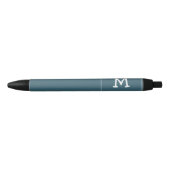 Stylo Noir Monogramme blanc et nom sur Carré arrondi bleu (Devant)