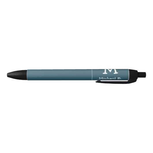 Stylo Noir Monogramme blanc et nom sur Carré arrondi bleu (Bas)