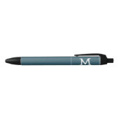 Stylo Noir Monogramme blanc et nom sur Carré arrondi bleu (Haut)