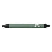 Stylo Noir Monogramme blanc et nom sur Carré arrondi vert (Devant)