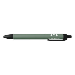 Stylo Noir Monogramme blanc et nom sur Carré arrondi vert
