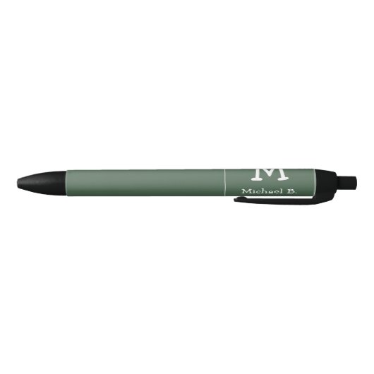 Stylo Noir Monogramme blanc et nom sur Carré arrondi vert (Bas)