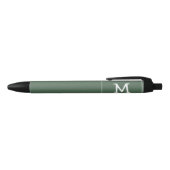 Stylo Noir Monogramme blanc et nom sur Carré arrondi vert (Haut)